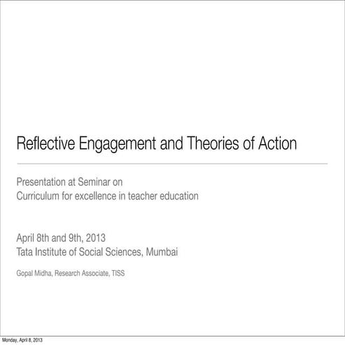 Reflection in Education : Theories of Action 