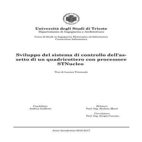 Sviluppo del sistema di controllo dell'assetto di un quadricottero con proces...