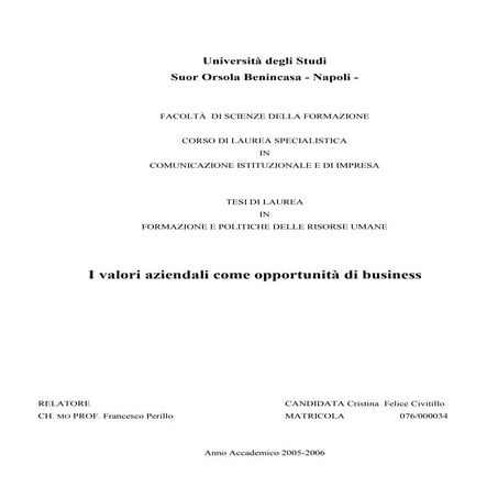 Tesi i valori aziendali come opportunità  di business  cristina felice civitillo