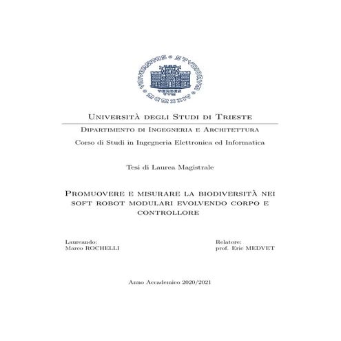 Promuovere e misurare la biodiversità nei soft robot modulari evolvendo corpo...