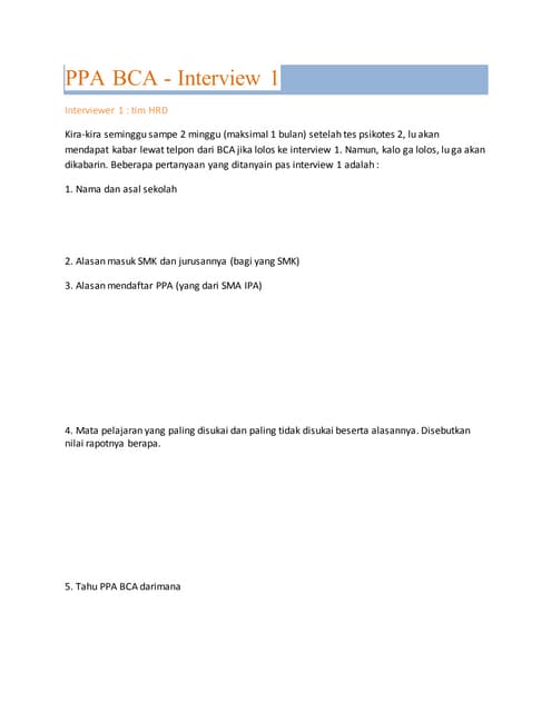 Tes Interview Ppa Bca