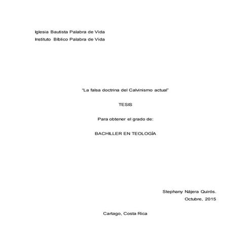 Tesis La falsa doctrina del calvinismo actual