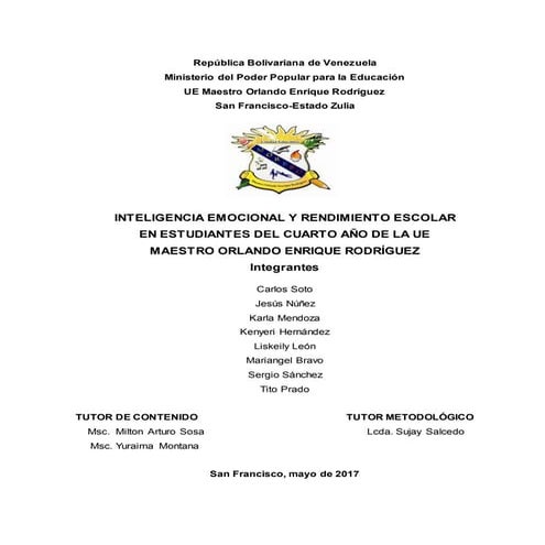  INTELIGENCIA EMOCIONAL Y RENDIMIENTO ESCOLAR EN ESTUDIANTES DEL CUARTO AÑO D...