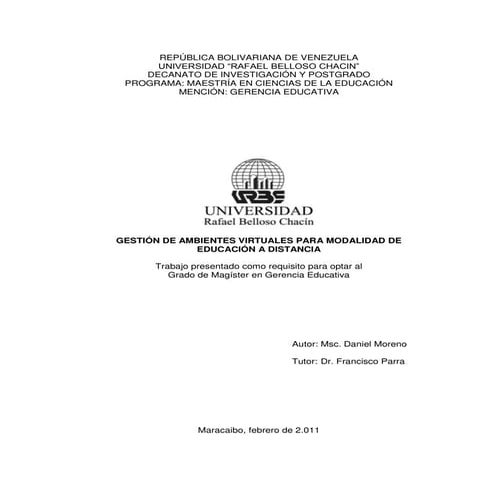 GESTIÓN DE AMBIENTES VIRTUALES PARA MODALIDAD DE EDUCACIÓN A DISTANCIA