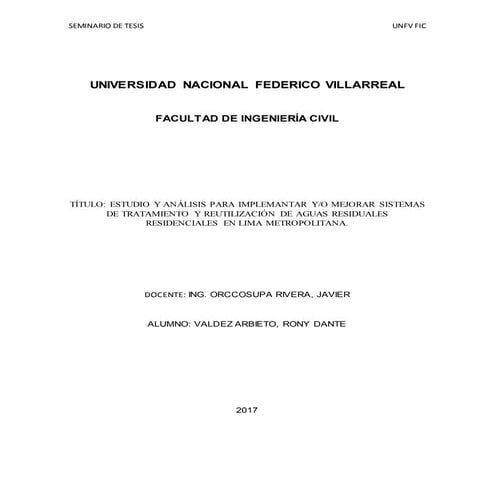 ESTUDIO Y ANALISIS PARA IMPLEMENTAR Y/O MEJORAR SISTEMAS DE TRATAMIENTO DE AG...