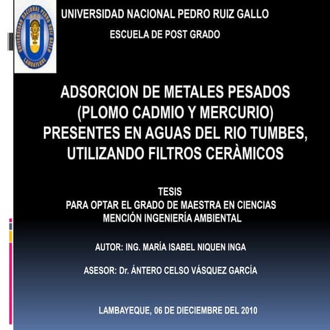 uso de filtros ceramicos en tratamiento de agua del rio tumbes