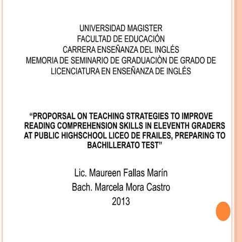 PROPORSAL ON TEACHING STRATEGIES TO IMPROVE READING COMPREHENSION SKILLS IN E...