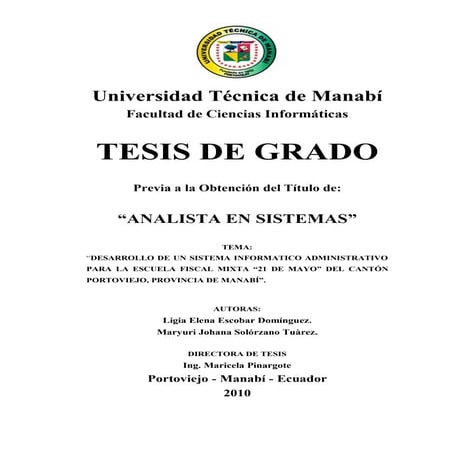 Tesis sistema informatico de la escuela 21 de mayo