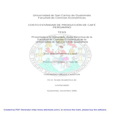 Tesis sobre el costro estandar en la produccion de café