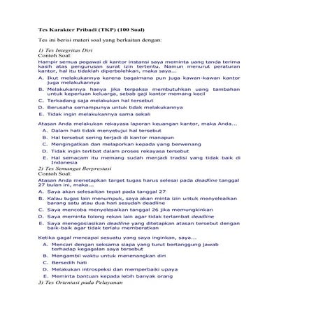 Tes karakter pribadi