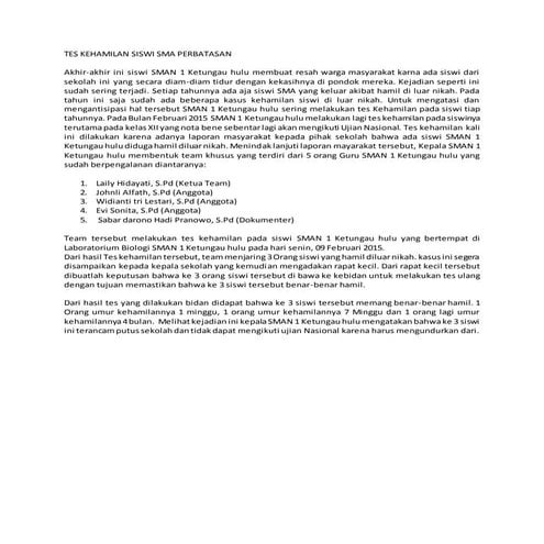 Tes kehamilan siswi sma perbatasa