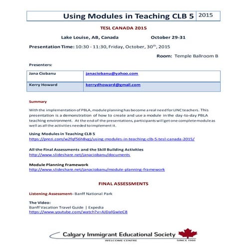Using Modules in Teaching CLB 5 Handout