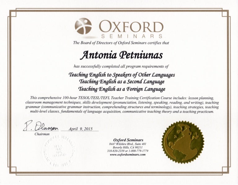 Tesl oxford seminars diploma