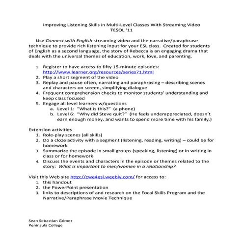 Improving Listening Skills in Multi-Level Classes With Streaming Video