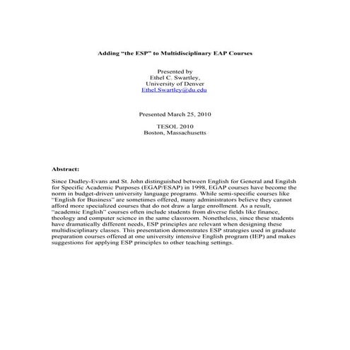 Adding the ESP to Multidisciplinary EAP Courses Handout