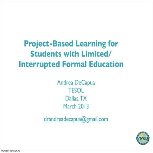Project-Based Learning for ELLs with Limited or Interrupted Formal Education