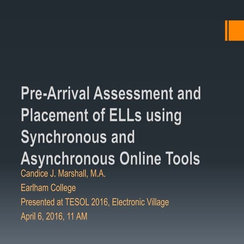 TESOL 2016: Pre-Arrival Assessment and Placement of ELLs using Synchronous an...