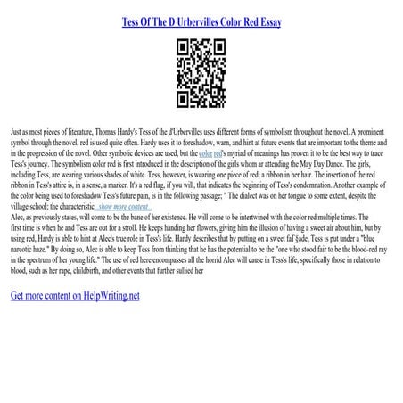 Tess Of The D Urbervilles Color Red Essay