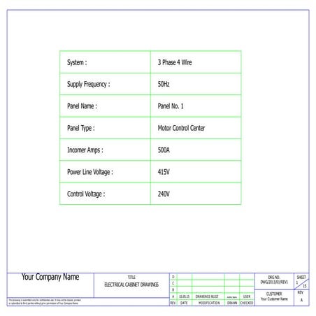 MCC PANEL WIRING, GA and BOM Sample