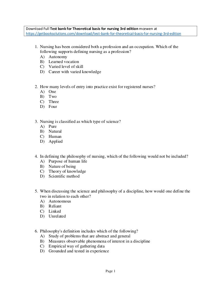 Test bankfortheoreticalbasisfornursing3rdeditionmcewensample