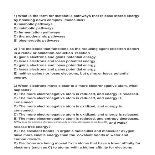 Bioenergetics Practice Questions | PPT
