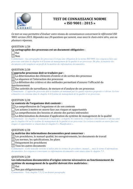 Les exigences de la norme iso 9001 version 2015 | PPT
