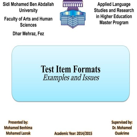 Test item formats: definition, types, pros and cons