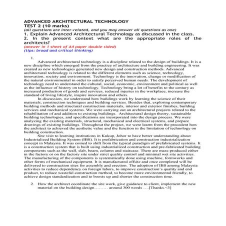 ADVANCED ARCHITECTURAL TECHNOLOGY TEST
