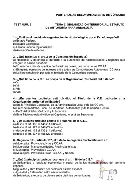 Test 2 tema 2 TEMARIO PORTEROS AYUNTAMIENTO DE CÓRDOBA