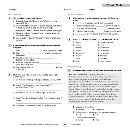 What's Up 1 Test 2 (versions a & b)
