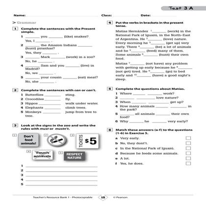 What's Up 1 Test 3 (versions a & b)