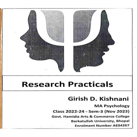 TEST VIR Vocational Interest Record Kulshreshtha MA Psy Sem3 2022-24