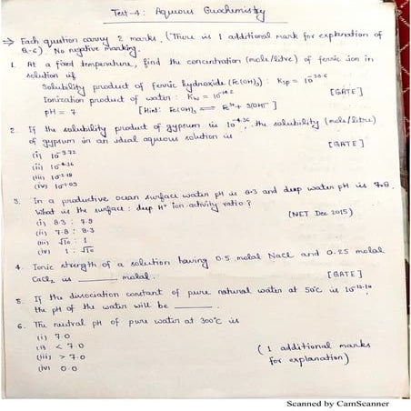 Aqueous Geochemistry Questions