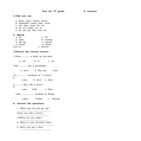 1a 5th Grade Placement Test | PDF