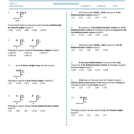 Test 7 Bölme Bölünebilme