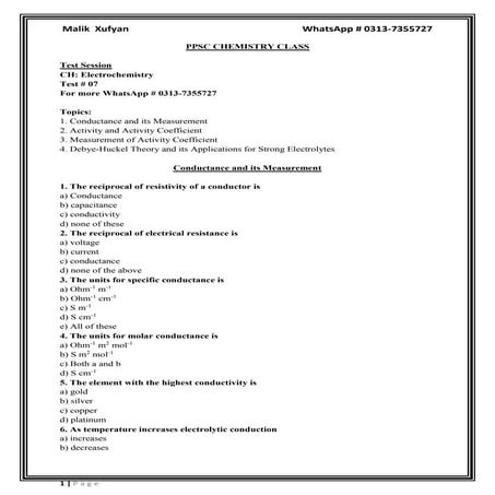 PPSC Chemistry Lecturer Preparation (Test # 07)- Malik Xufyan