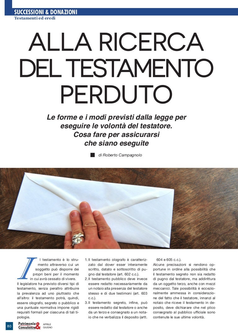 Testamento ed eredi Apertura del testamento dopo morte