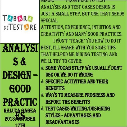 Test analysis & design   good practices@TDT Iasi 17Oct2013