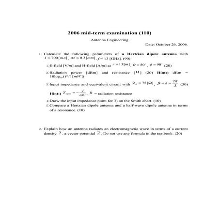 2006-1 중간고사문제(안테나공학)