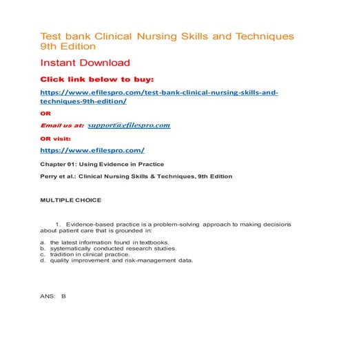 Test bank clinical nursing skills and techniques 9th edition