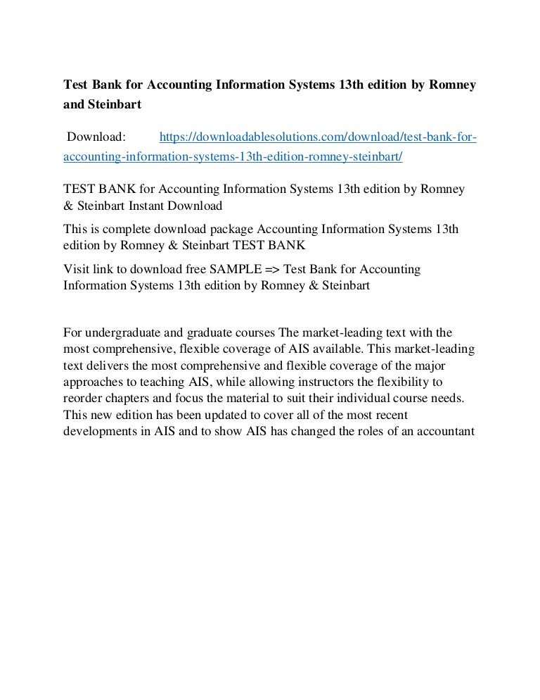 Accounting information system 12 ed romney steinbart ch 1 test bank 04 image
