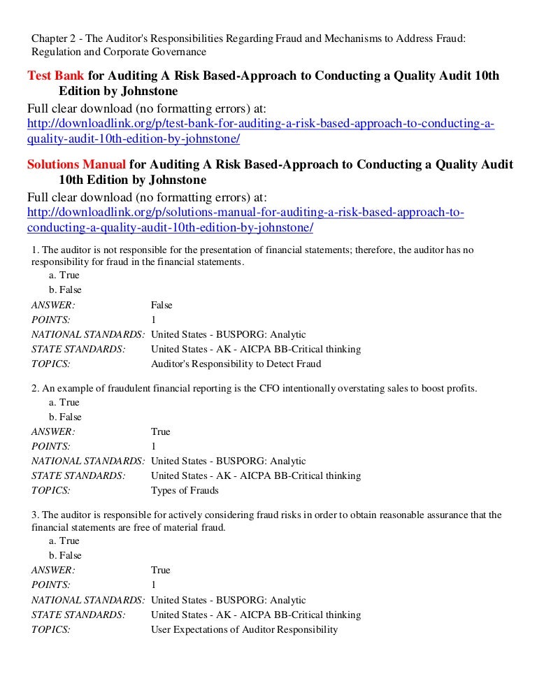Test Bank For Auditing A Risk Based Approach To Conducting A Quality