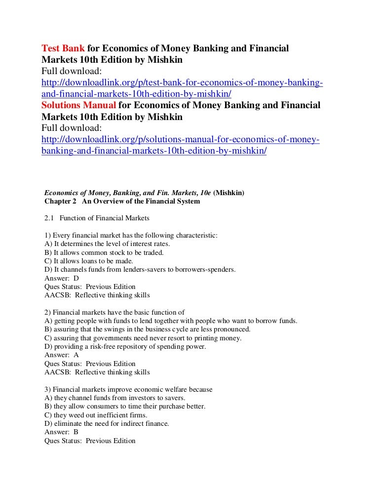Test bank for economics of money banking and financial markets 10th e…