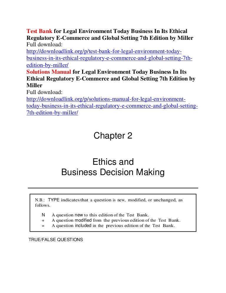 Test Bank For Legal Environment Today Business In Its Ethical Regulat