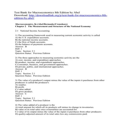 Test Bank for Macroeconomics 8th Edition by Abel | PDF