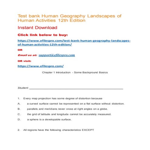 Test bank human geography landscapes of human activities 12th edition