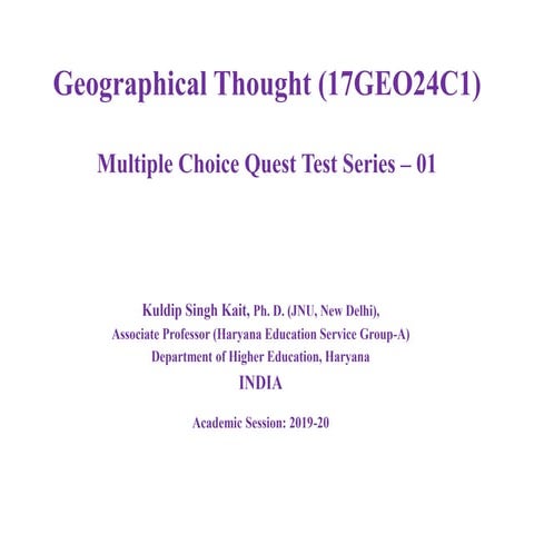 Geographical Thought (17GEO24C1) Test Booklet - 01
