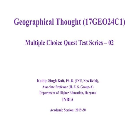 Geographical Thought (17Geo24C1) Test Booklet No. 02 