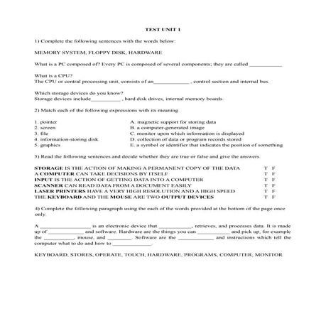 Computer basics worksheet | PDF
