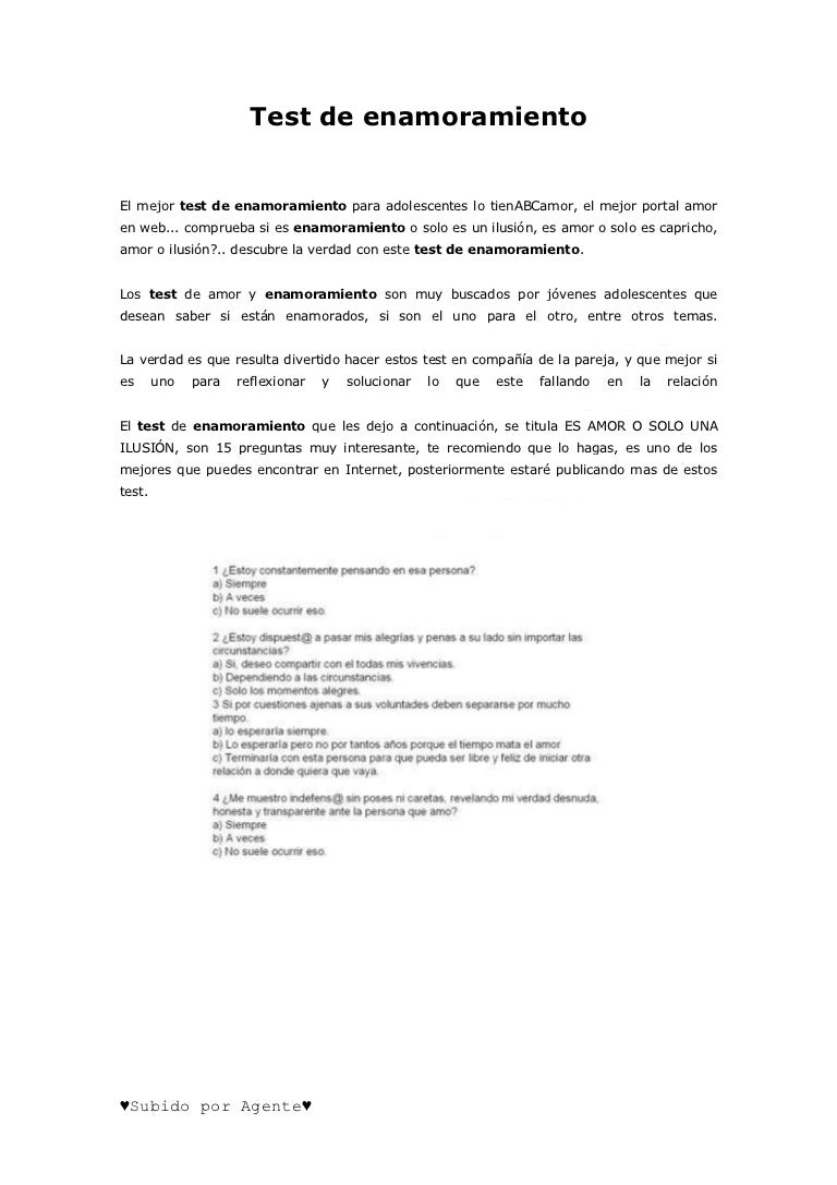 Como Saber Si Estas Enamorada O Solo Es Cariño Test Test de enamoramiento